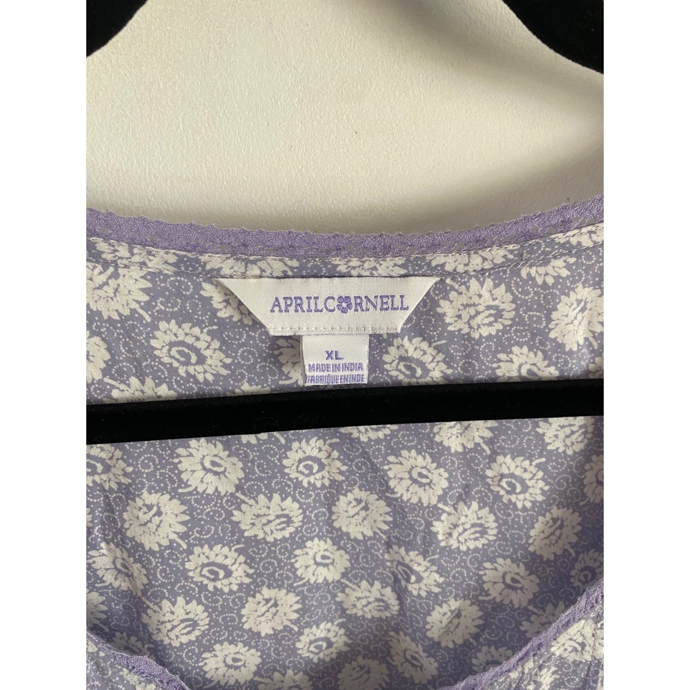 April Cornell Lavender Floral Cotton Lace Trim Midi Dress XL Pockets - Picture 3 of 7